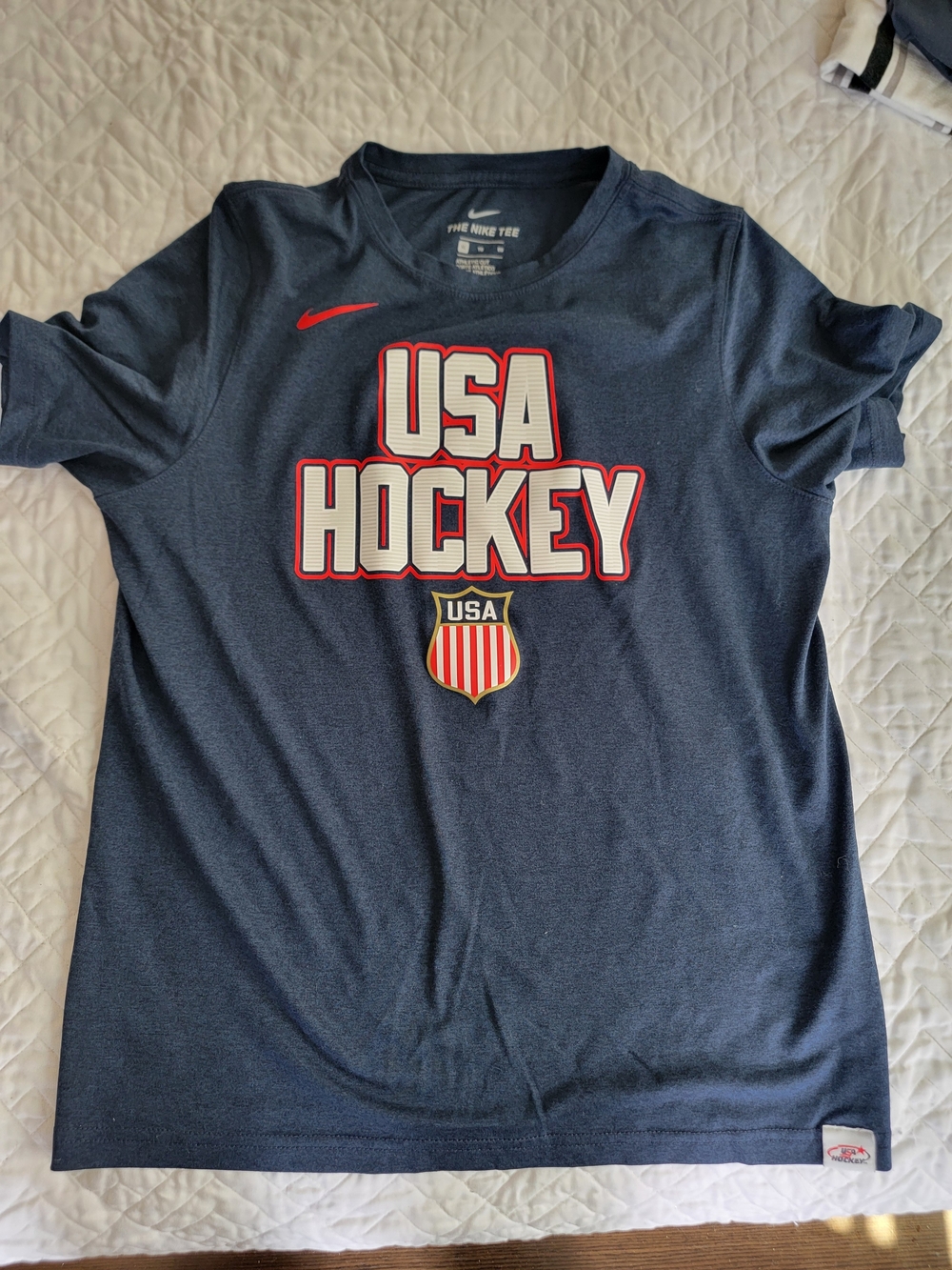 Nike Navy T‑Shirt with Red and White USA Hockey Tag Boys Kids